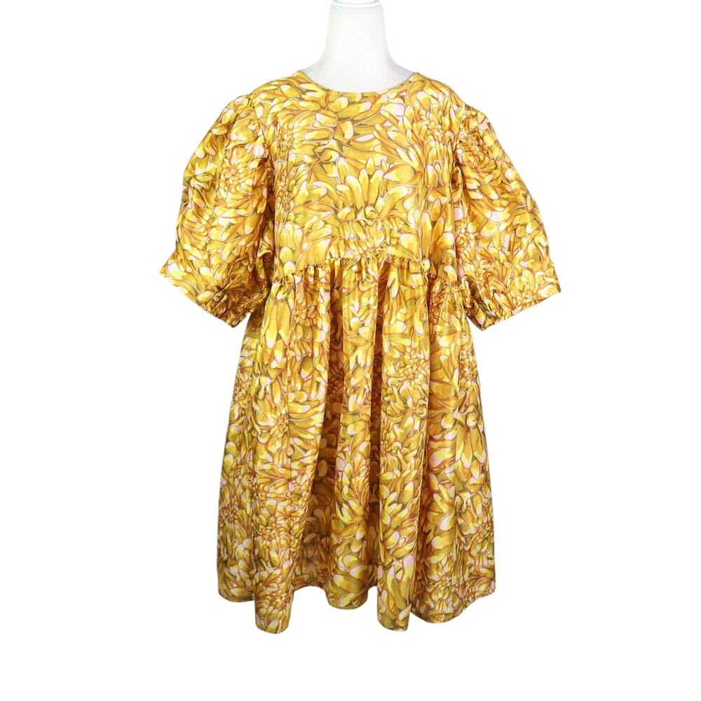 Kika Vargas X Target Yellow Mum Floral Puff Sleeve Babydoll Mini Dress 1X